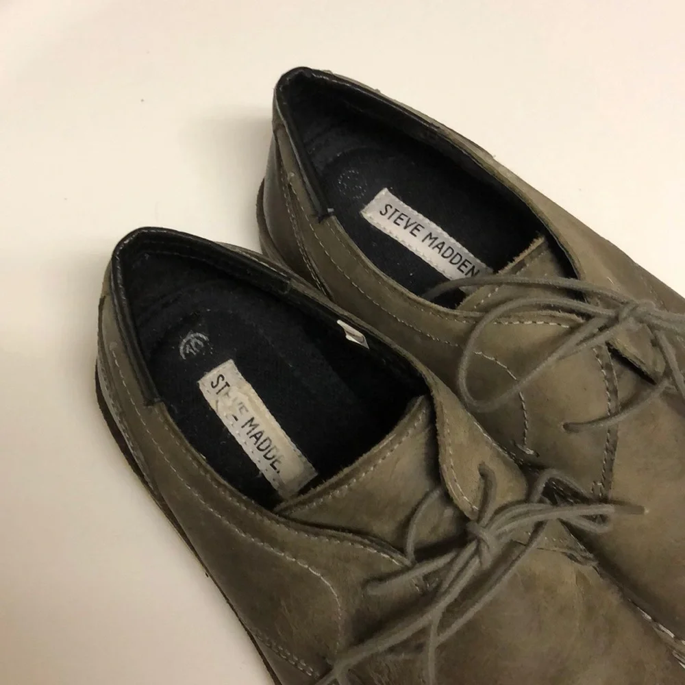 Steve Madden Men's Hasten Shoes Grey Tone Leather Oxford Derby Casual Sz 10
